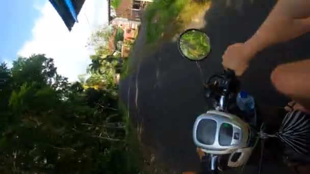 Vertikales Video Motorradfahren Auf Landstraße Umgeben Von Tropischen Pflanzen — Stockvideo
