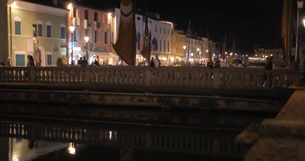 Strzał Starego Mostu Starym Mieście Wzdłuż Kanału Vinci Cesenatico Północne — Wideo stockowe