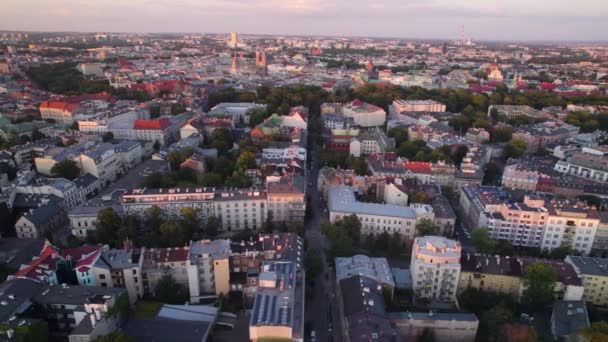 Immobilien Europa Morgenpanorama Über Mehrfamilienhäuser Krakau Polen — Stockvideo
