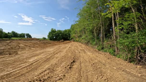 Skid Kormidlo Nakladač Buldozer Práce Stavbě Hliněné Přehrady Aby Velký — Stock video