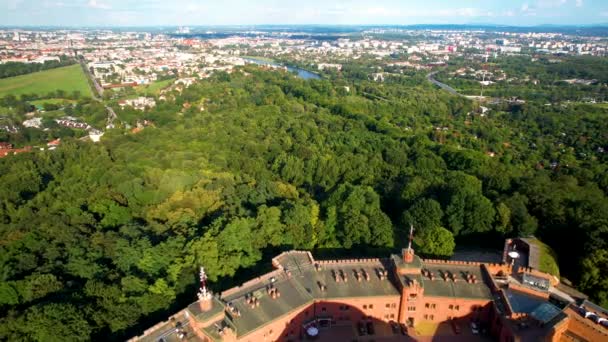 Kosciuszko Mound Aérea Que Estabelece Filmagens Com Turistas Bandeira Ucraniana — Vídeo de Stock