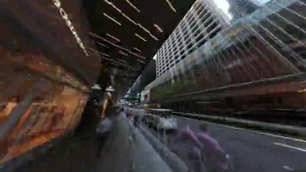 Pov Hiperlapso Caminhada Através Moderno Distrito Comercial Brilhante Hong Kong — Vídeo de Stock