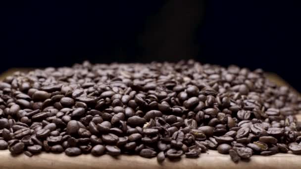 Close Shallow Focus Studio Shot Push Rich Dark Coffee Beans — Stock Video