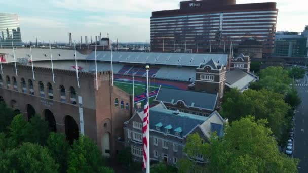 Letecké Odhalení Franklina Fielda University Pennsylvania Fotbalové Hřiště Filadelfii — Stock video