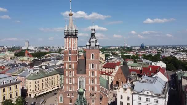 Mary Basilica Bazylika Mariacka Clock Tower Main Square Krakow Poland — Stock Video