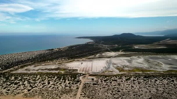 Tiro Drone Mostrando Coleção Sal Rosa Perto Mar Baja Califórnia — Vídeo de Stock