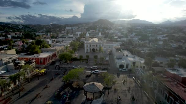 Drone Rotacional Tiro Igreja Principal San Jose Del Cabo Baja — Vídeo de Stock