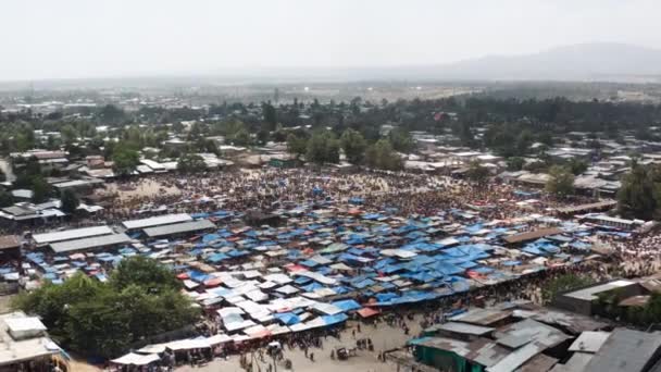 Vista Panorámica Los Puestos Mercado Ciudad Alaba Kulito Etiopía Tiro — Vídeos de Stock