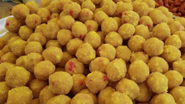 India Dulce Motichoor Laddoo Bundi Laddu Está Hecho Harina Gramo — Vídeos de Stock