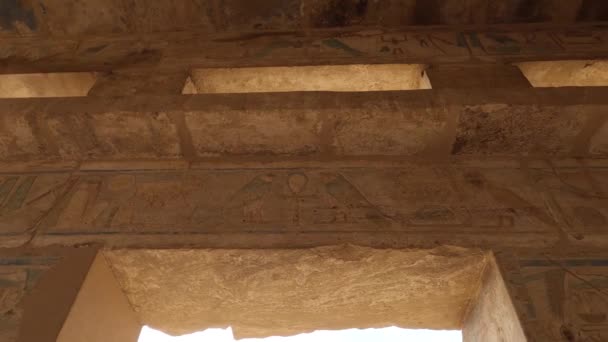 Резные Изображения Символы Древней Египетской Цивилизации Храмовом Комплексе Карнак Луксор — стоковое видео