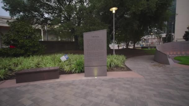 Messa Scena Dei Monumenti Lyndon Johnson Apollo Nel Centro Houston — Video Stock