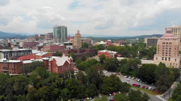Drone Video Van Downtown Asheville Gezien Vanaf East Side Zonnige — Stockvideo