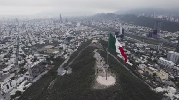 Drone Shoot Morning Cloudy Day Hasta Bandera Obispado Hill Monterrey — Wideo stockowe