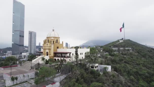 Drone Shoot Morning Cloudy Day Hasta Bandera Obispado Hill Monterrey — Wideo stockowe