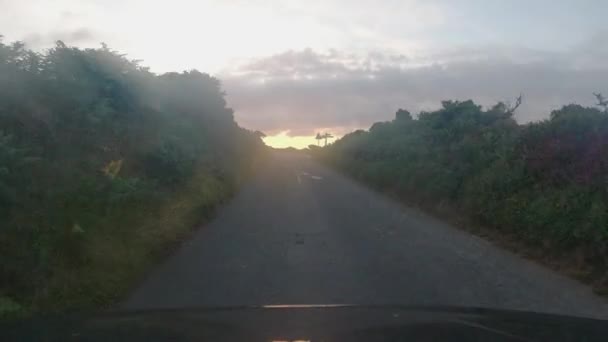 Sunset Pov Car Dashcam Footage Countryside Road Dramatic Clouds Sea — Αρχείο Βίντεο