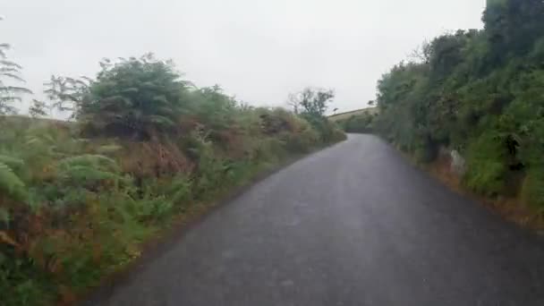 Pov Car Dashcam Filmación Countryside Road Condiciones Nubladas Lluvia Brumosa — Vídeo de stock