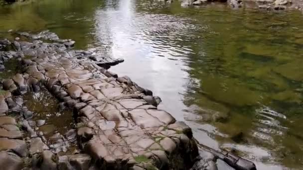 Calm River Leading Sgwd Clun Gwyn Waterfall Brecon Beacons Wales — стоковое видео