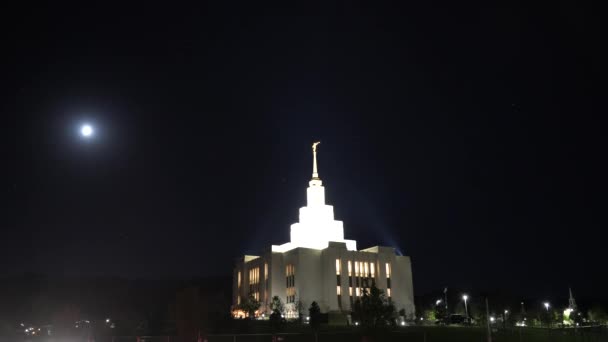 Templo Mórmon Saratoga Springs Noite Nos Últimos Estágios Construção Antes — Vídeo de Stock