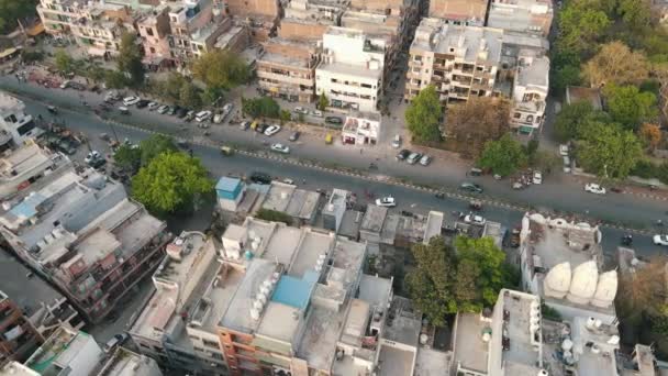 Road Aerial View Indian City Rooftops New Delhi West Delhi — Stockvideo