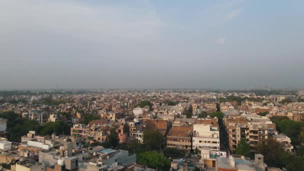 Överst Sidan Flygfoto Över Indian City Hustak New Delhi West — Stockvideo