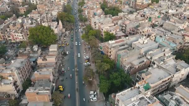 Överst Sidan Flygfoto Över Indian City Hustak New Delhi West — Stockvideo