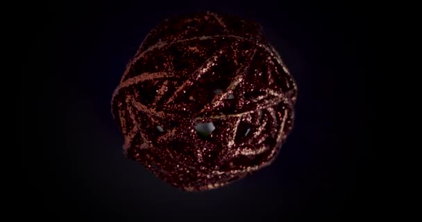 Close Static Shot Spinning Christmas Ball Dark Red Glitter — Stock Video