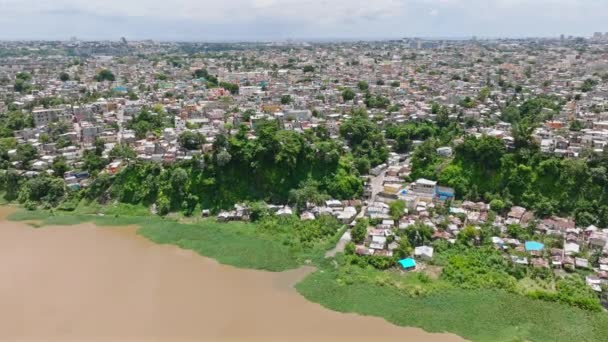Populous Town Simon Bolivar River Ozama Dominican Republic Aerial Drone — Stock Video
