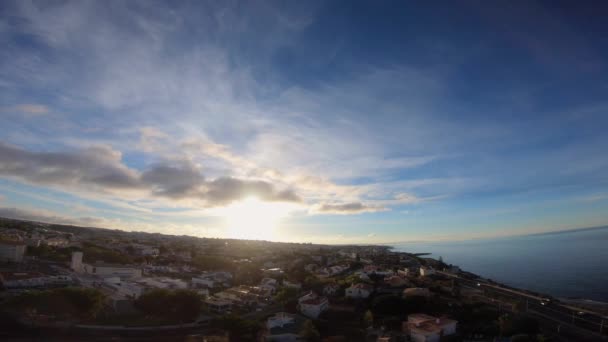 Cascais Kustplaats Estoril Bij Lissabon Portugal Luchtdrone Beelden Geweldige Zonsopgang — Stockvideo