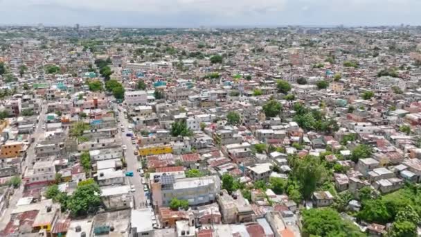 Volare Sul Paesaggio Urbano Compatto Simon Bolivar Nella Repubblica Dominicana — Video Stock