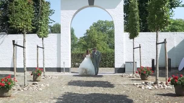 Hollanda Thorn Kameraya Doğru Yürüyen Düğün Çifti — Stok video