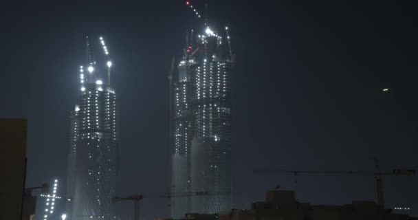 Night Time View Lusail Plaza Tower Construction — Stock Video