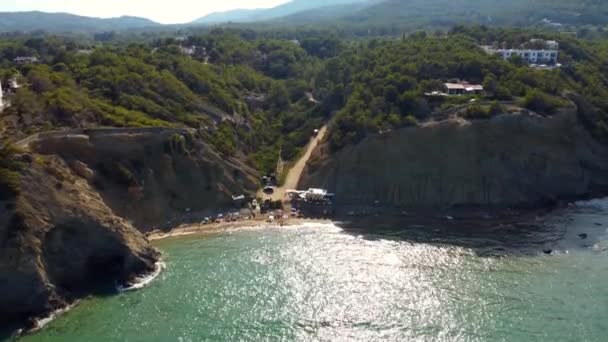 Рай Секретною Затокою Хіпі Скелястому Узбережжі Ibiza Magic Air View — стокове відео