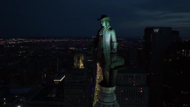 Primăria Philadelphia Noaptea Vedere Aeriană Statuii Iconice William Penn — Videoclip de stoc