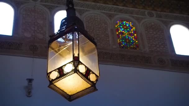 Кадри Стельової Лампи Прекрасному Палаці Баїя Фонтаном Марракеші Марокко Африка — стокове відео