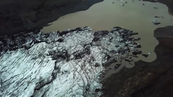 Légi Táj Kilátás Slheimajkull Gleccser Olvadó Vízbe Nyáron Izlandon — Stock videók