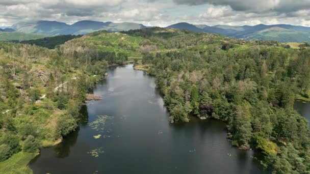 Drone Imágenes Aéreas Del Tarn Hows Lake District National Park — Vídeos de Stock
