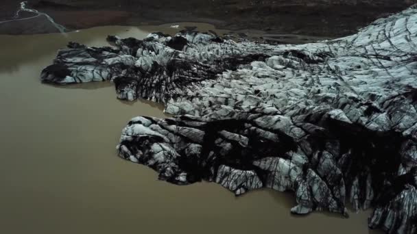 Légi Kilátás Slheimajkull Gleccser Olvadó Sötét Víz Nyáron Izland — Stock videók