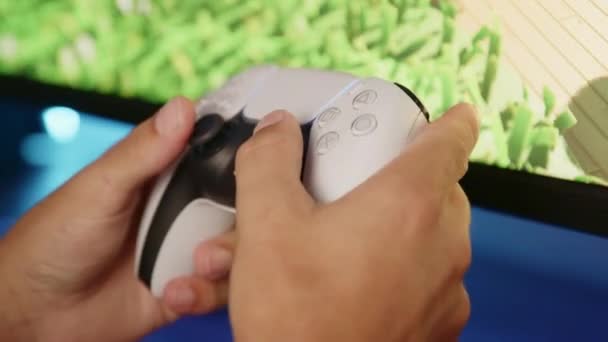 Boy Picking His Ps5 Controller Start Gaming His Playstation Rgb — Stock Video