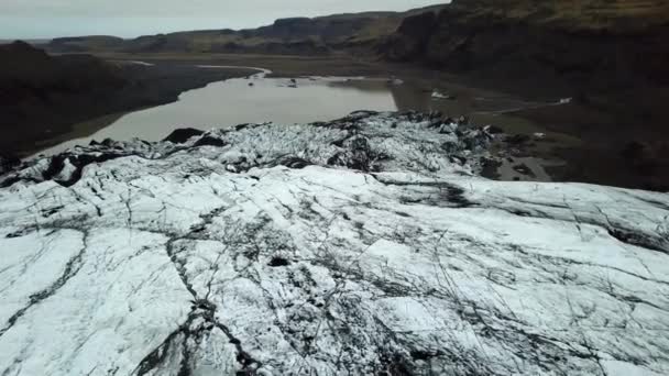 Вид Воздуха Ледник Slheimajkull Исландия Таяние Воде Летом — стоковое видео