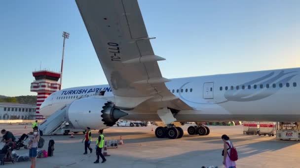 Turkish Airlines Airbus Pousou Aeroporto Internacional Grande Avião Turquia Pessoas — Vídeo de Stock