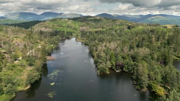 Drone Riprese Aeree Cumbrian Tarn Hows Lake District National Park — Video Stock