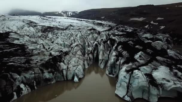 Légi Táj Kilátás Slheimajkull Gleccser Olvadó Vízbe Nyáron Izland — Stock videók