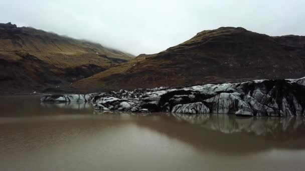 Вид Воздуха Ледник Slheimajkull Тающий Темной Воде Летом Исландия — стоковое видео