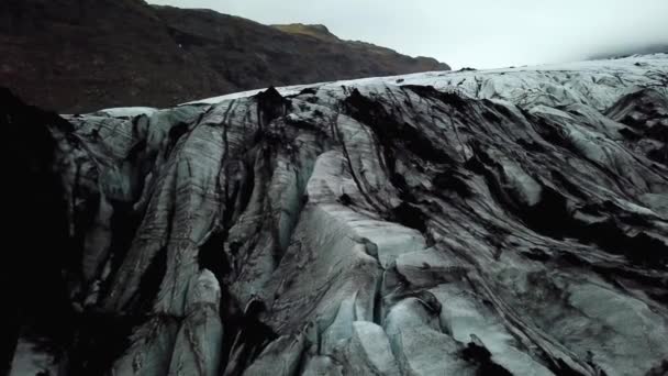 Veduta Aerea Panoramica Del Ghiaccio Strutturato Del Ghiacciaio Slheimajkull Islanda — Video Stock