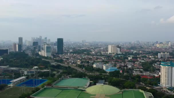 Jižní Jakarta Indonésie Při Západu Slunce Výškovými Budovami Dálnicí Letecké — Stock video