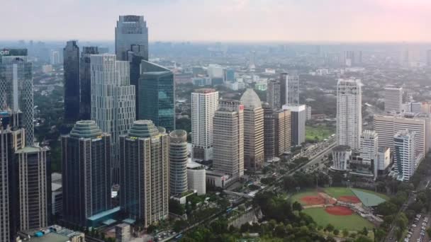 Pan Aerial Static View South Jakarta Skyline Commercial High Rise — Stock Video
