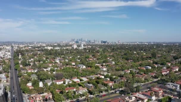 Superbrede Luchtfoto Van Downtown Los Angeles Vanaf Highland Ave — Stockvideo