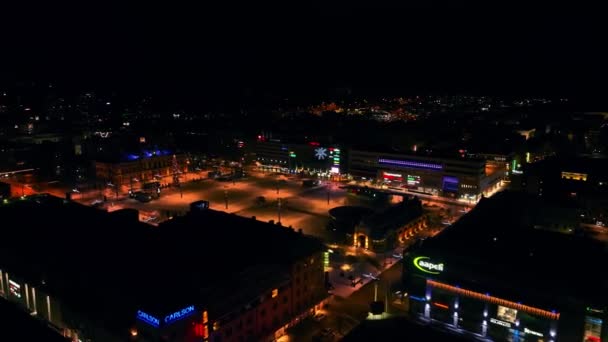 Vue Aérienne Surplombant Place Marché Hôtel Ville Kuopio Nuit Hiver — Video