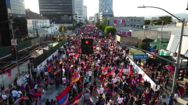 Armenian Independence Day Parade Streets Los Angeles Usa Drone Shot — Stock Video