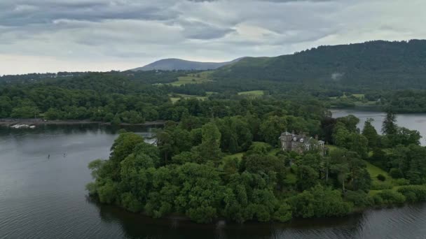 Images Aériennes Derwent Island Sur Derwentwater Keswick Lac Calme Avec — Video